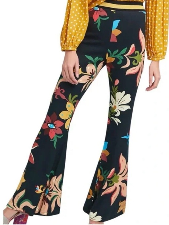 FARM Rio Pants - FARM Rio Black Floral Flare Pants with Multicolor Blooms